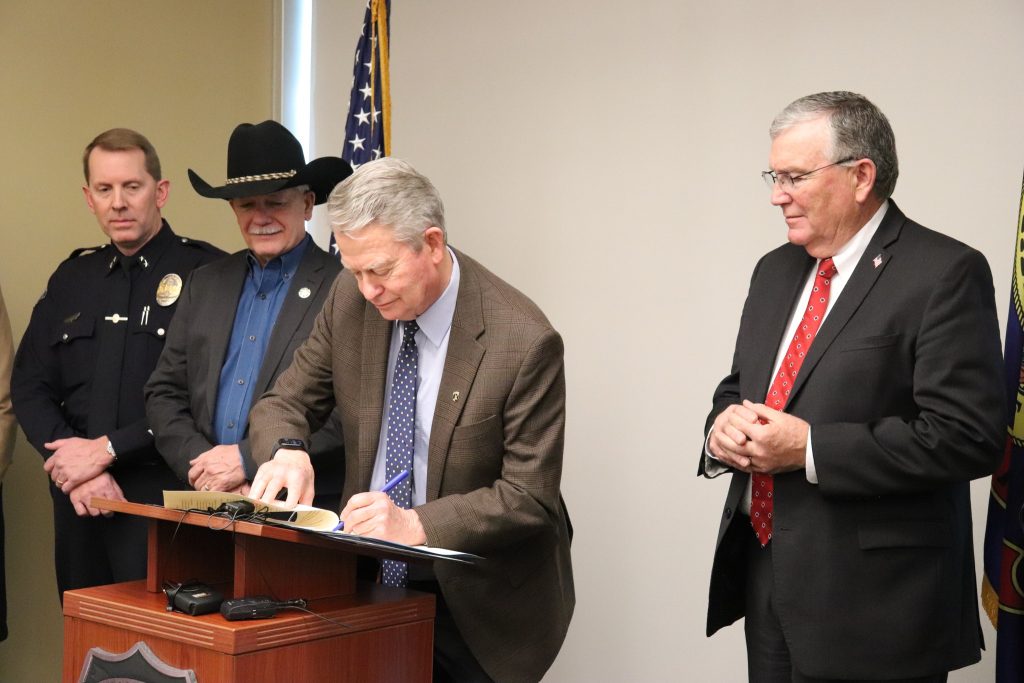 Lt. Governor Scott with Governor Brad Little in February of 2024, formally establishing Operation Esto Perpetua in law.